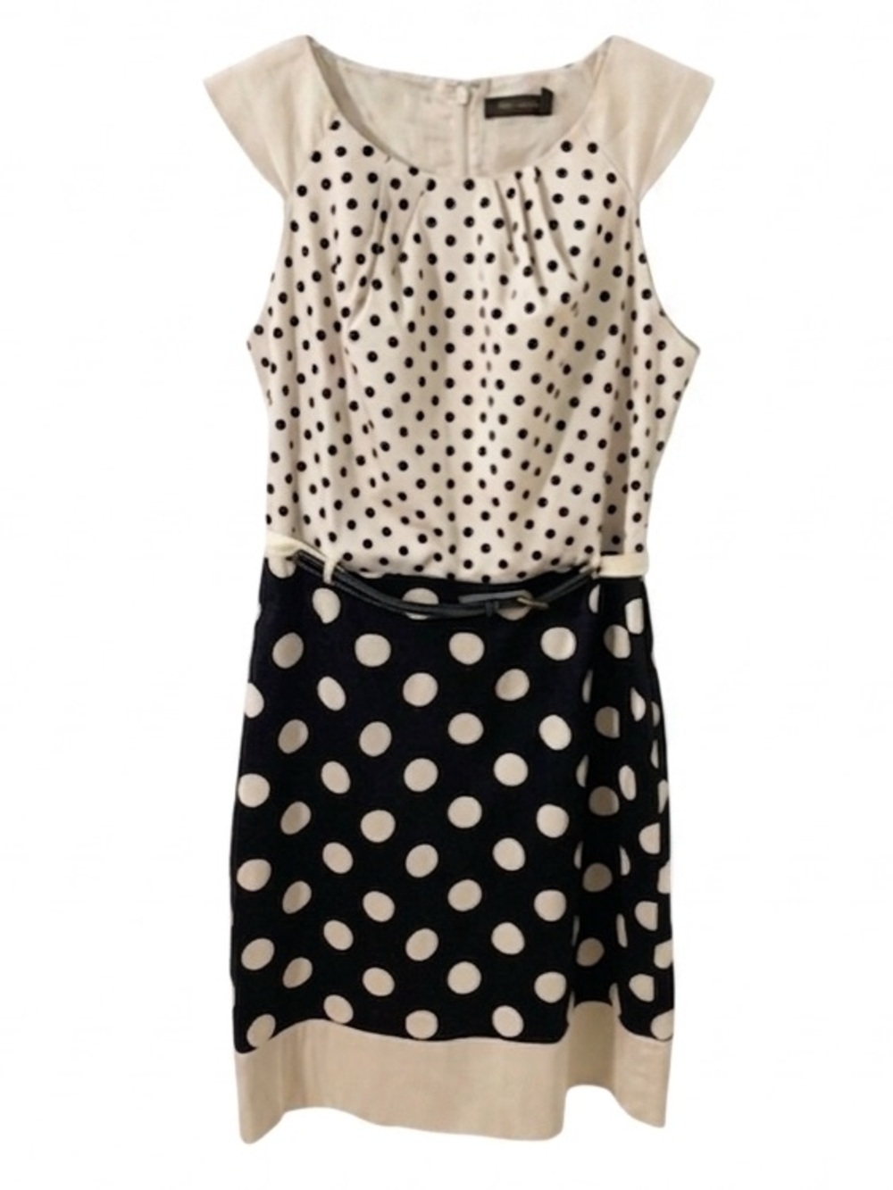 The Limited Polka Dot Cap Sleeve Belted Two Toned Cotton Blend Lined Dress ⬛️🏉
